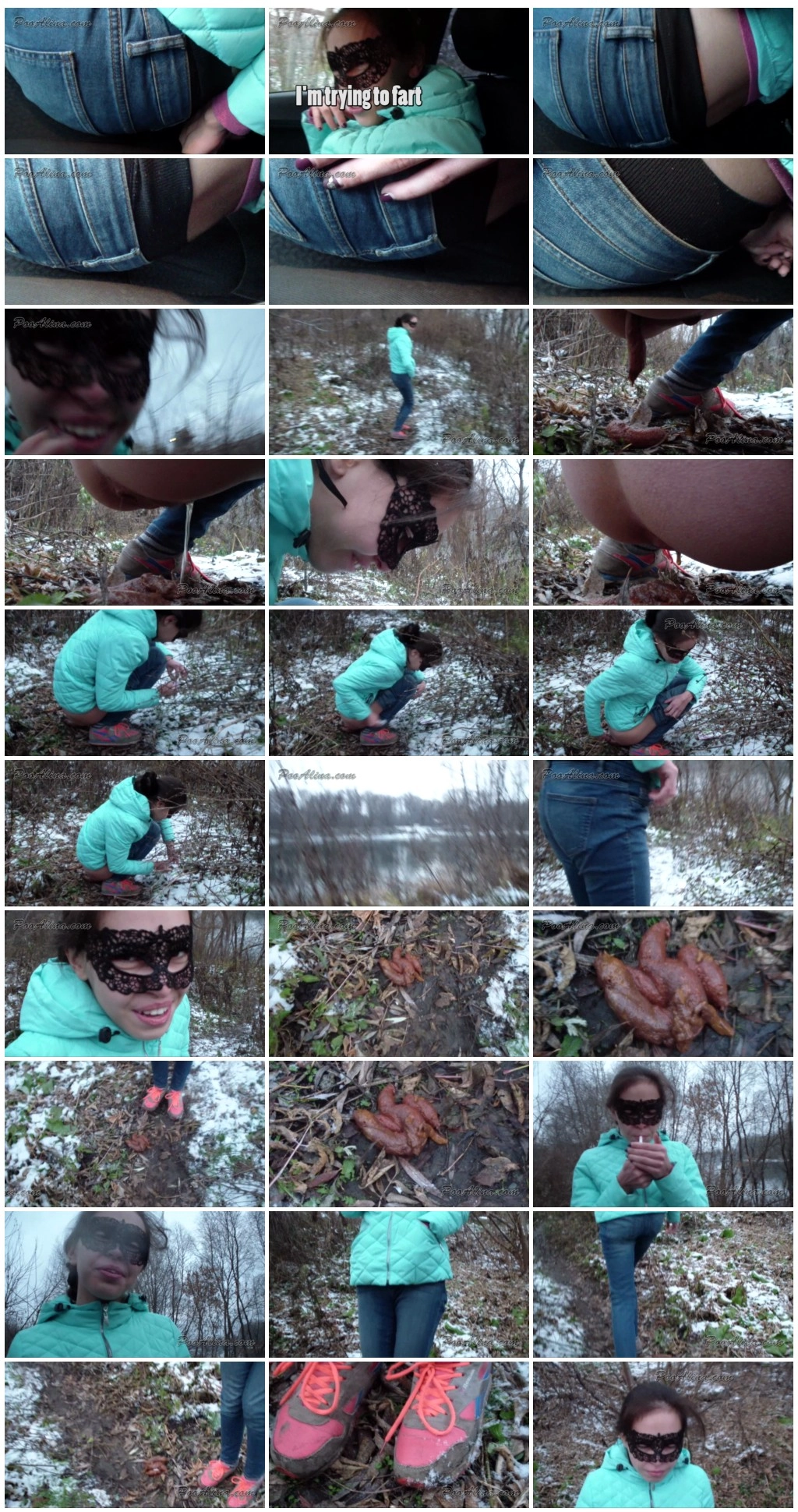 Alina pooping in autumn forest [Scat , shit, defecation, Pissing]
