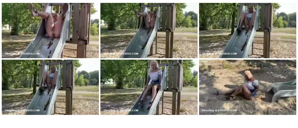 Cute girl poops on a children's slide [Scat solo, shit, defecation, Pissing, Masturbation]