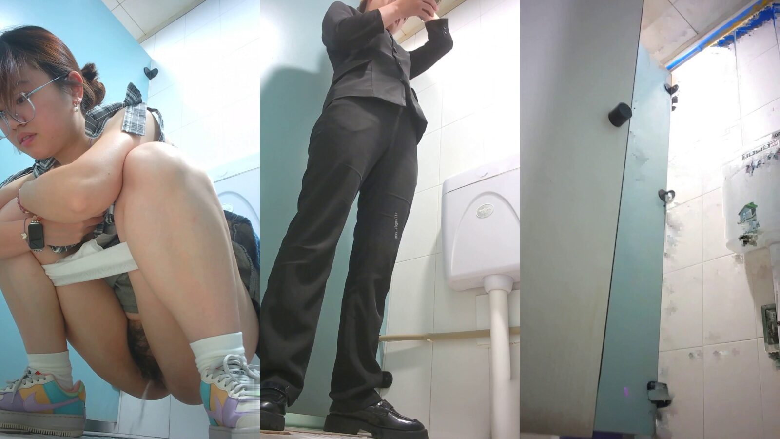 Chinese Girls Squatting and Peeing in Bright Public Toilet P1