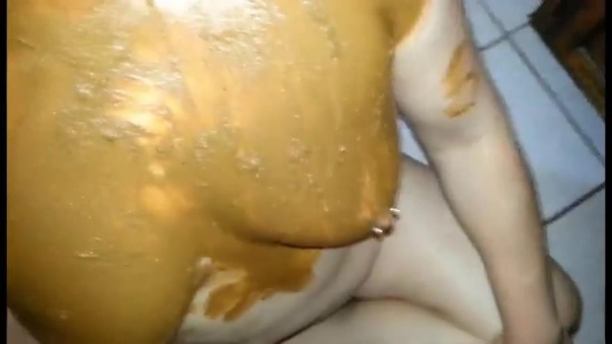 Human toilet slave scat smearing