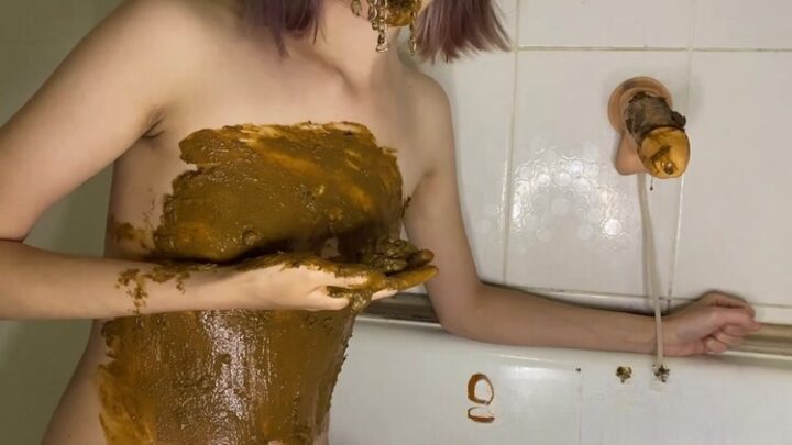p00girl – pooped on dildo stuck to wall and licked with stingray