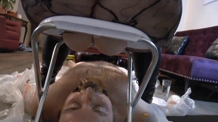 Strict Mistress feeds mummified toilet slave shit P1